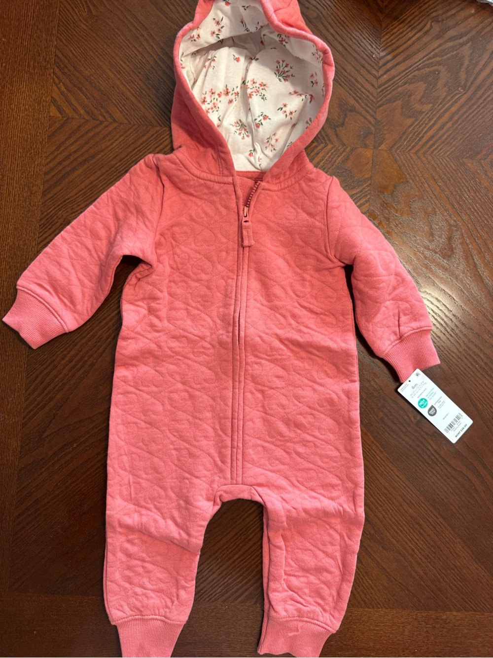 Carter's NWT Baby Girl Quilted Hooded Baby One-Piece Sz 6 months